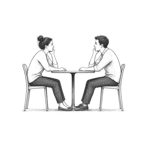 Strichzeichnung zum Körpersprache-Signal Spiegeln der Körperhaltung (Mirroring)