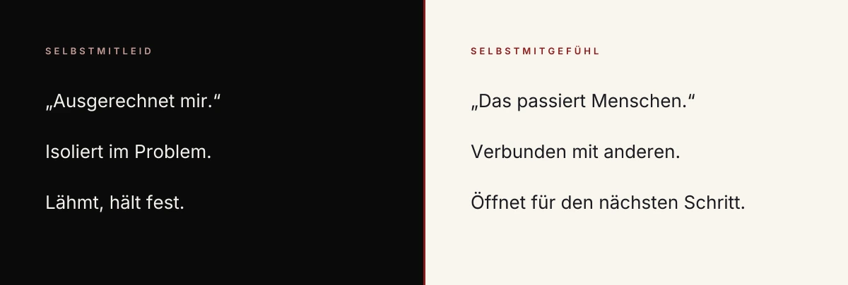 Kontrast: Selbstmitleid isoliert dich im Problem, Selbstmitgefühl verbindet dich mit anderen und öffnet für den nächsten Schritt | Michael Katzmann