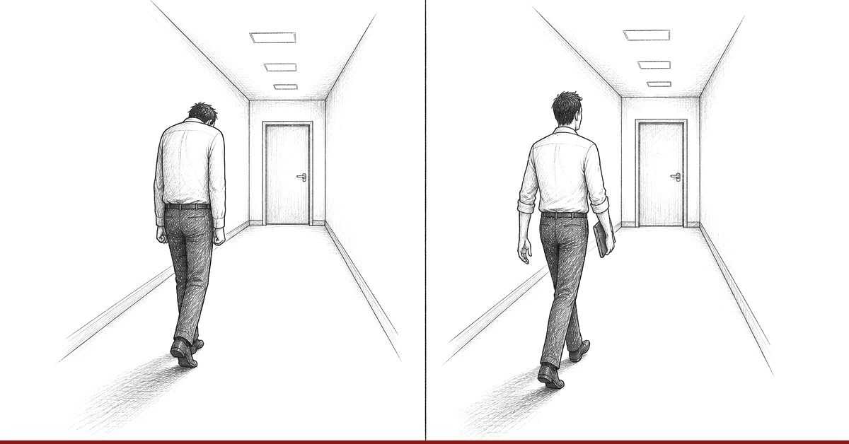 Derselbe Weg zur selben Tür, einmal angespannt und einmal gelöst